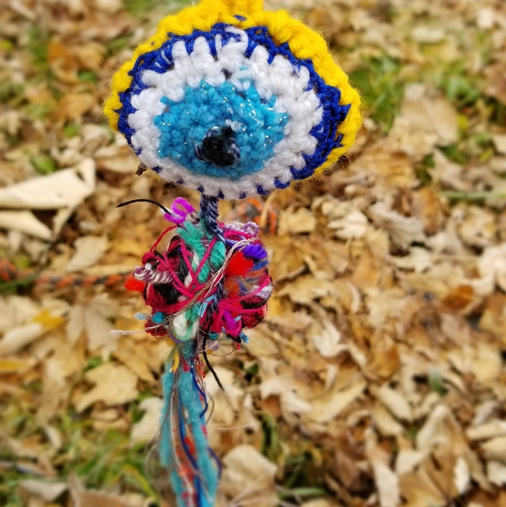 Oddities Art Evil Eye Crochet Ornament Fiber Art